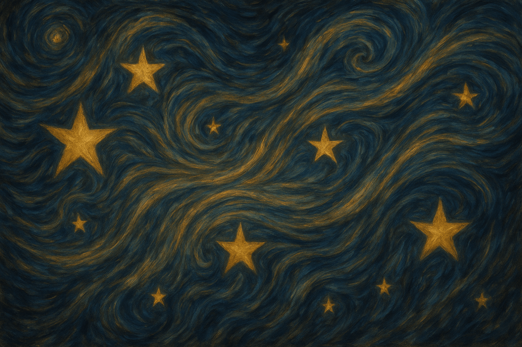 yellow starts on a swirling night sky
